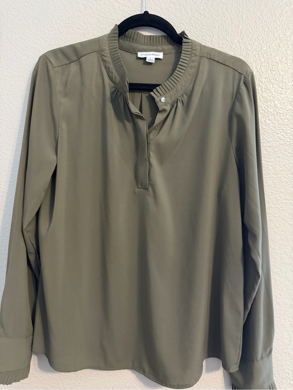Calvin Klein Olive Green Band-Collar Long Sleeve Tunic